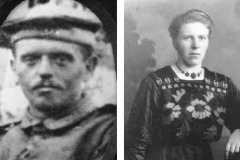 1914 Hubert Schulze Hobeling (1889 - 1916) und Änne Böckmann verh. Brandhove (*1892)  Hofstaat: August Drieling und Clärchen Sch. Hobeling, Josef Böckmann und Gertrud Mennemann verh. Bisping.
