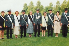 1997 Alfons Pelster und Christa Pelster geb. Förster  Hofstaat (v.l.): Josef und Klara Dransfeld, Antonius und Ulrike Beumer, Hubert und Klara Westbrock, Peter und Reinhild Rottwinkel.